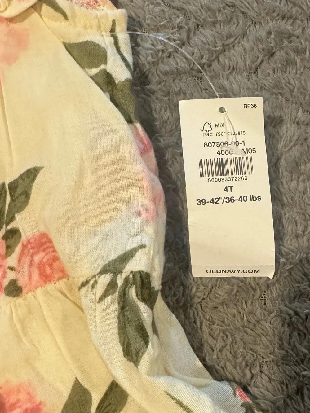 Old Navy Cream Dress with Pink Rose Print